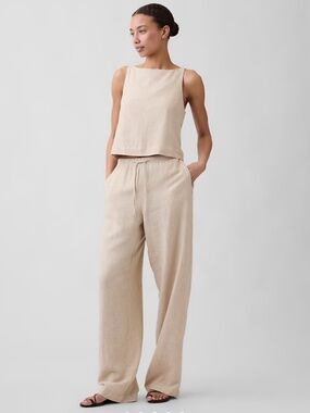 Gap Linen Blend XS Cream Pull-On Wide Leg Pants